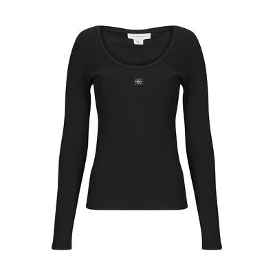 Calvin Klein Jeans Langarmshirt Ls Woven Label 2x2 Rib Scoop Nec Eu S;Eu M;Eu L;Eu Xl;Eu Xs Female Calvin Klein Jeans Langarmshirt Ls Woven Label 2x2 Rib Scoop Nec Eu S;Eu M;Eu L;Eu Xl;Eu Xs Female