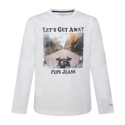 Pepe Jeans Gilbert Weiß Langarm-T-Shirt - Kinder 16 Jahre Pepe Jeans Gilbert Weiß Langarm-T-Shirt - Kinder 16 Jahre