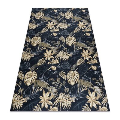 ANDRE 1311 Rutschfester Teppich Monstera Blätter - Schwarz / Gold ANDRE 1311 Rutschfester Teppich Monstera Blätter - Schwarz / Gold