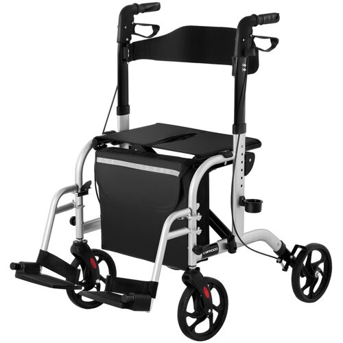 Uniprodo Rollator-Rollstuhl 2-in-1 - silber - 120 kg UNI_ROLL_03 2IN1