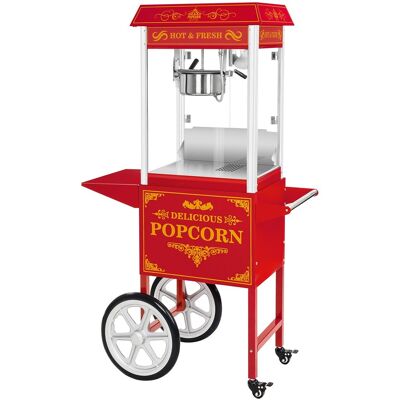 Popcornmaschine mit Wagen - 1500 W - 5 kg/h - Retro-Design - rot - Royal Catering RCPW-16.3 Popcornmaschine mit Wagen - 1500 W - 5 kg/h - Retro-Design - rot - Royal Catering RCPW-16.3