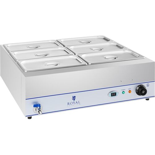 Royal Catering Bain Marie - 2.000 W - 6 x 1/3 GN-Behälter - mit Ablasshahn RCBM-6W-2000