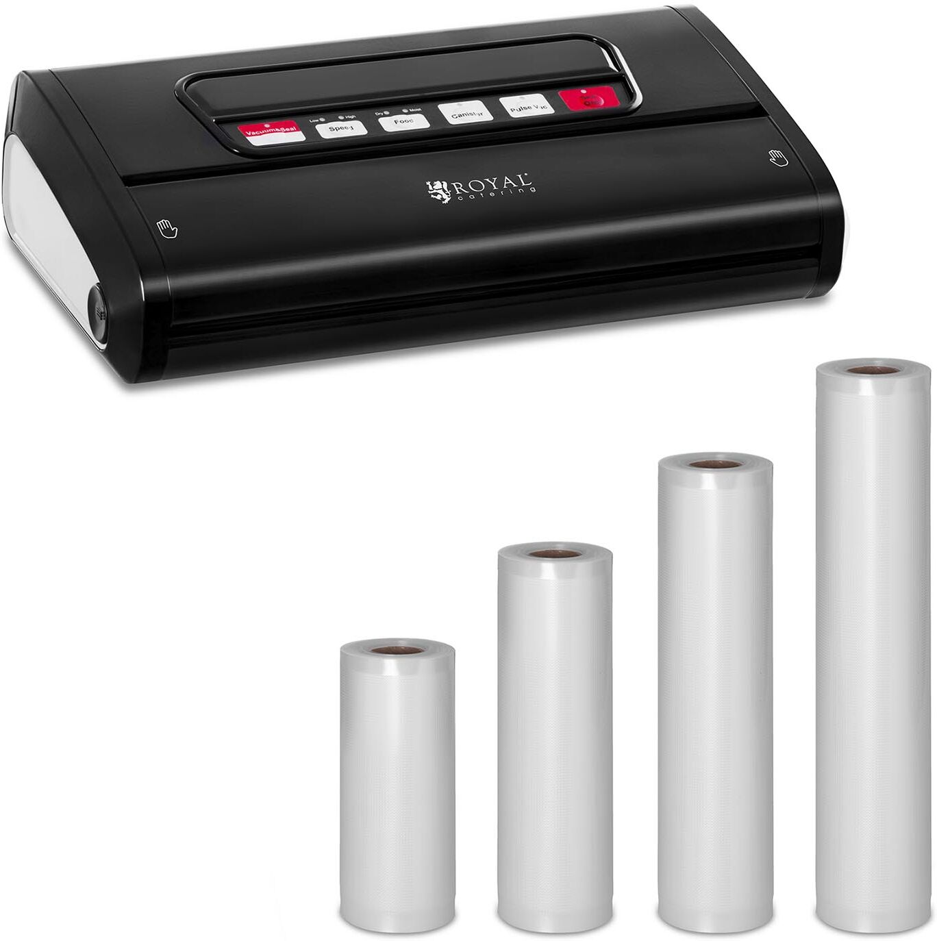 Royal Catering Vakuumiergerät Set mit 4 Rollen Vakuumierbeutel - 15 bis 30 cm - ABS - 32 cm - Black Edition 18000266 Royal Catering Vakuumiergerät Set mit 4 Rollen Vakuumierbeutel - 15 bis 30 cm - ABS - 32 cm - Black Edition 18000266