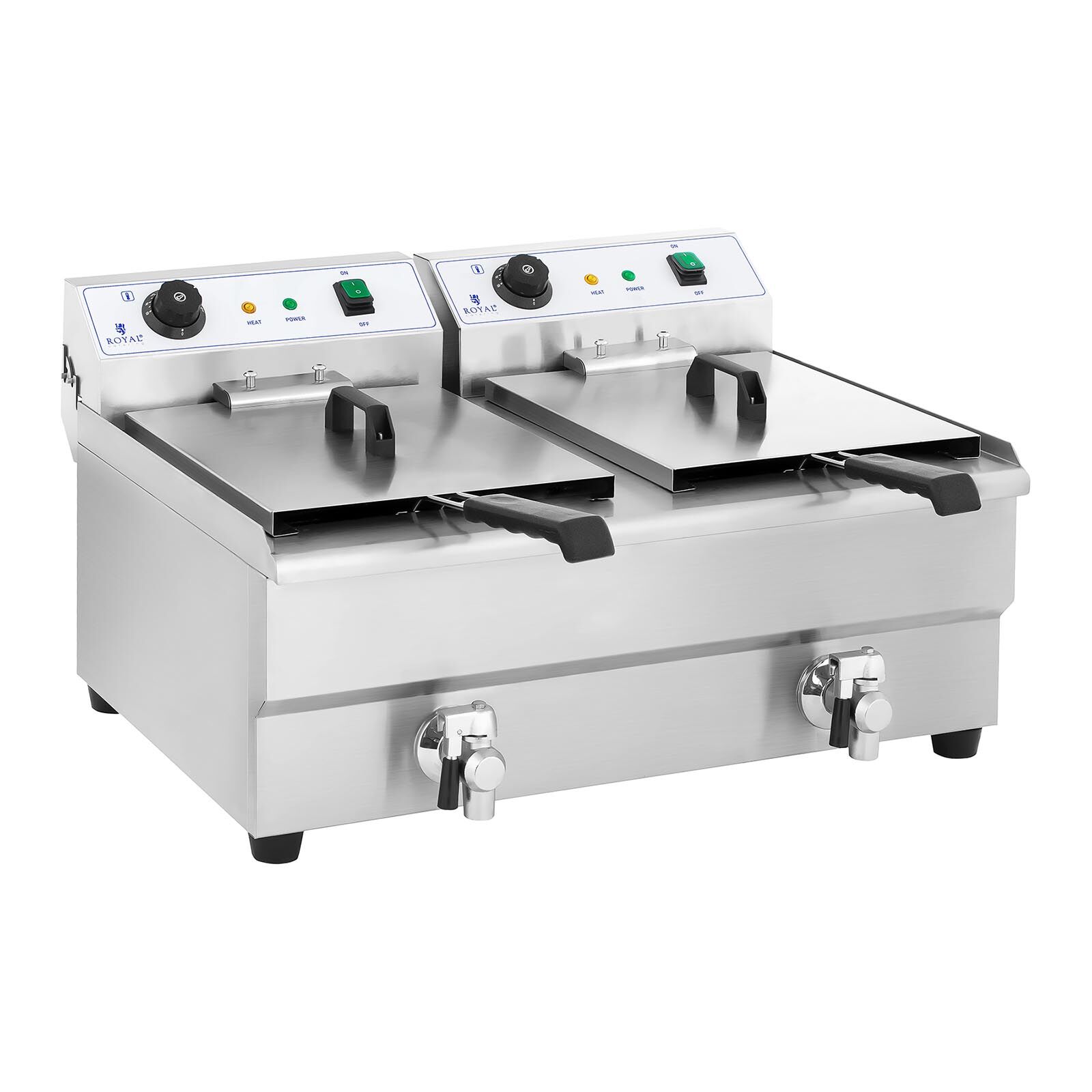 Royal Catering Doppel Elektro-Fritteuse - 2 x 16 Liter mit Ablasshahn 10010028