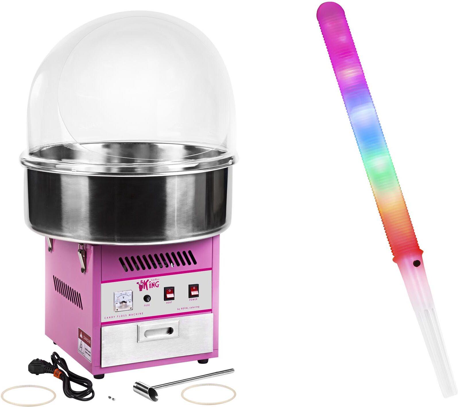 Royal Catering Zuckerwattemaschine Set mit Zuckerwattestäbchen LED - 52 cm - 1.200 W - Spuckschutz - 50 Stk. 18000321 Royal Catering Zuckerwattemaschine Set mit Zuckerwattestäbchen LED - 52 cm - 1.200 W - Spuckschutz - 50 Stk. 18000321