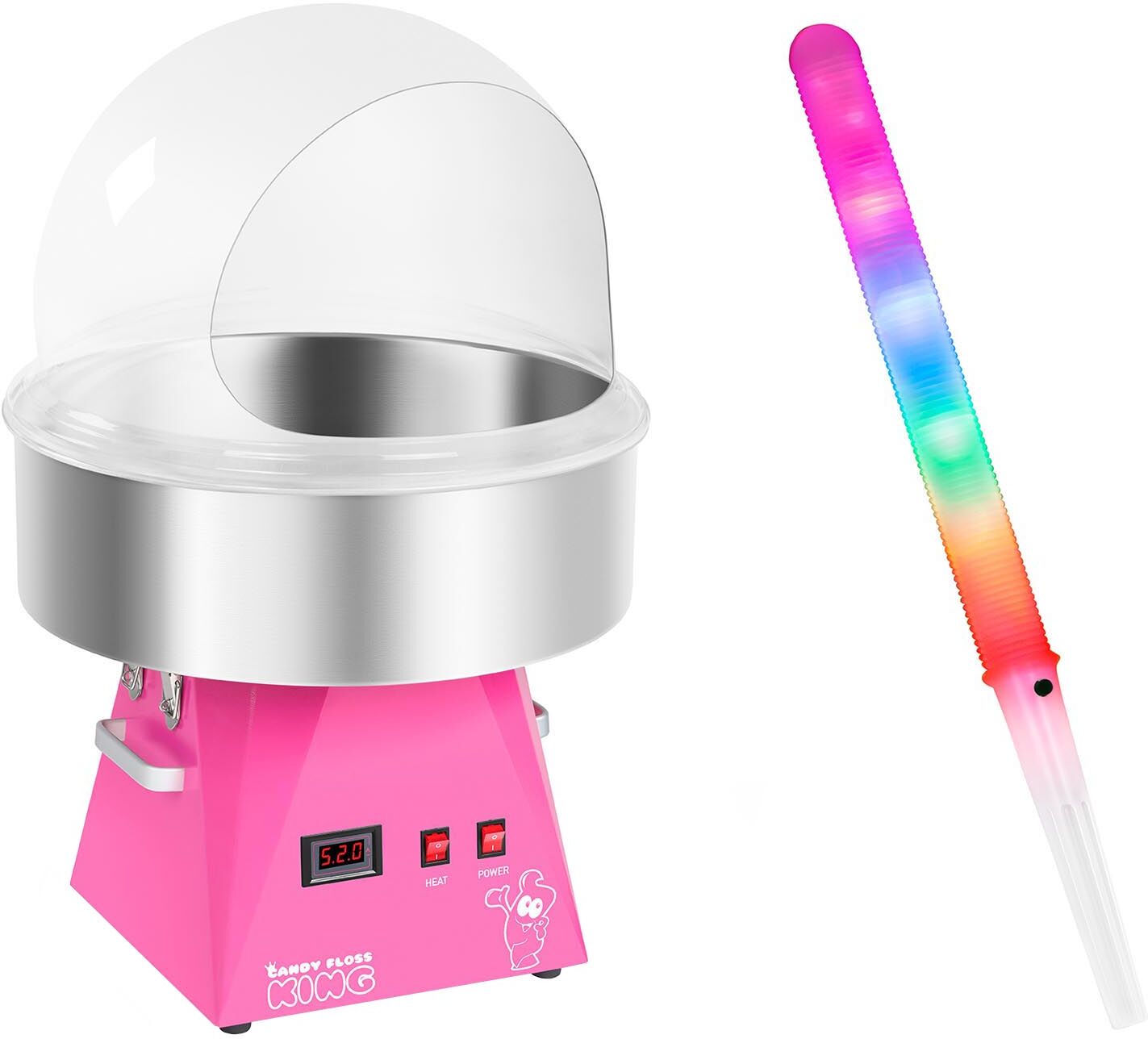 Royal Catering Zuckerwattemaschine Set mit Zuckerwattestäbchen - Spuckschutz - 52 cm - 1.030 Watt - pink 18000335