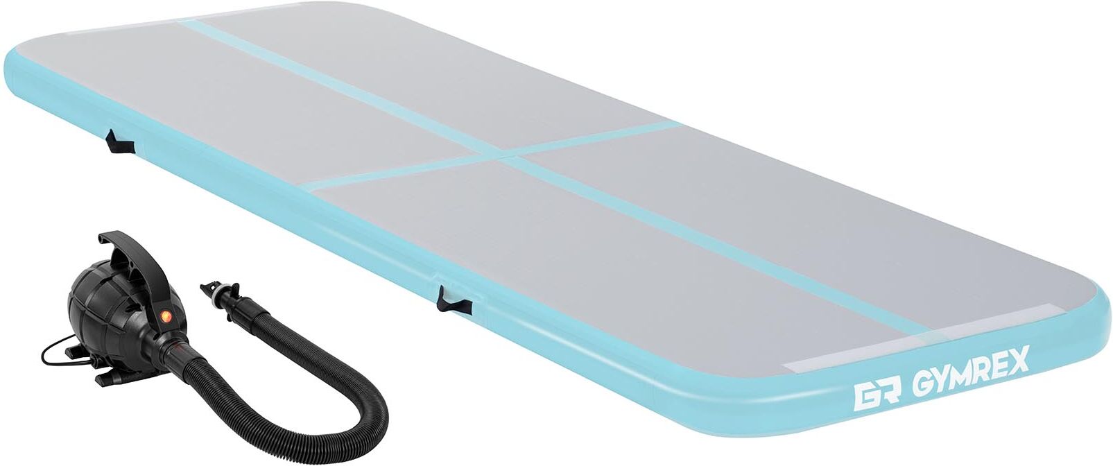 Gymrex Set Aufblasbare Turnmatte - Airtrack inklusive Luftpumpe - 300 x 100 x 10 cm - 150 kg - grün/grau 18000410 Gymrex Set Aufblasbare Turnmatte - Airtrack inklusive Luftpumpe - 300 x 100 x 10 cm - 150 kg - grün/grau 18000410