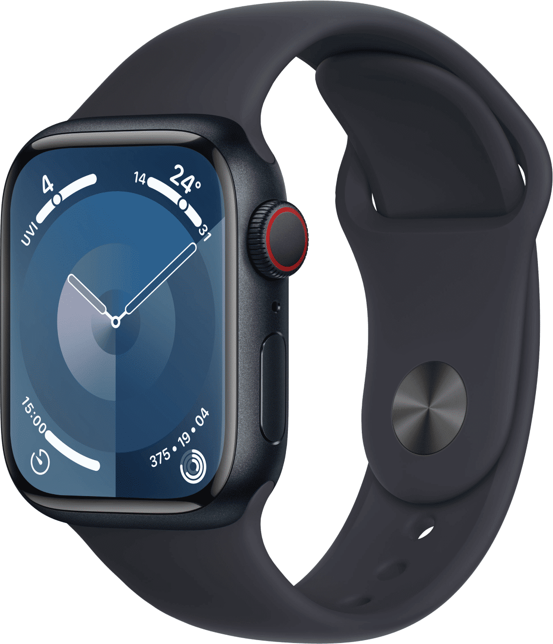 Apple Watch 9 GPS 41mm Alu mitternacht, Sport mitternacht S/M mit Allnet Flat S Extra Flex mit GB+