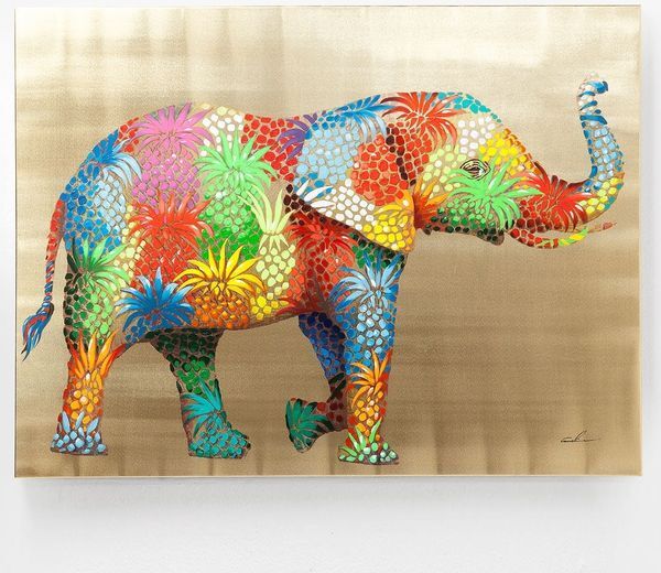 KARE Bild Touched Flower Elefant 120x90cm Mehrfarbig