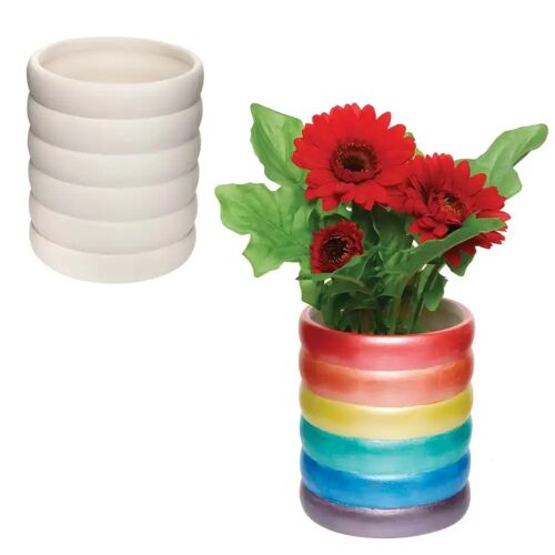 Ross Regenbogen Keramik Blumentöpfe zum Ausmalen (2 Stück) - 1 Motiv. Perfekte Größe für den Anbau von Kräutern oder kleinen Pflanzen. 12cm x 10cm x 8,7cm