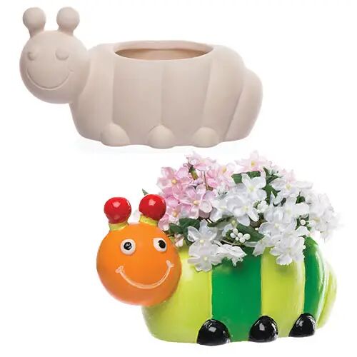 Blumentöpfe "Raupe"- 2 kleine Blumentöpfe aus Keramik zum Bemalen für Kinder. Perfekt für Kräuter, Kresse oder kleine Pflanzen. 13,5 x 7,5 x 5,5 cm