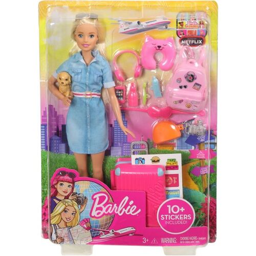Mattel - Barbie Reise Puppe blond mit Zubehör, Anziehpuppe, Modepuppe, Barbie Ur