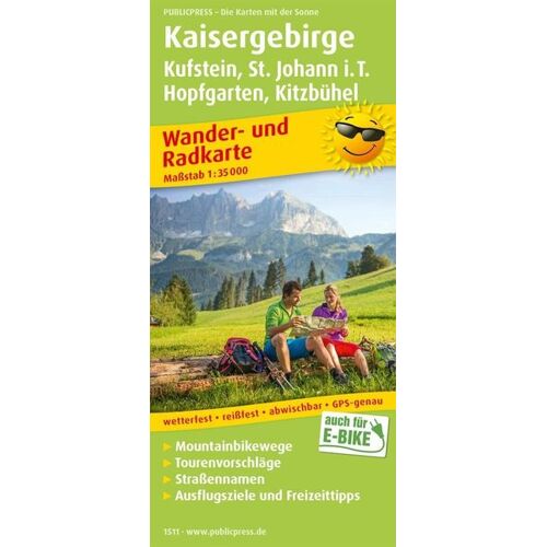 Freytag-Berndt und ARTARIA Kaisergebirge, Kufstein - St. Johann i.T., Hopfgarten - Kitzbühel Wander- und Radkarte 1 : 35 000 -19.8 x 9.0 x 1.7 cm