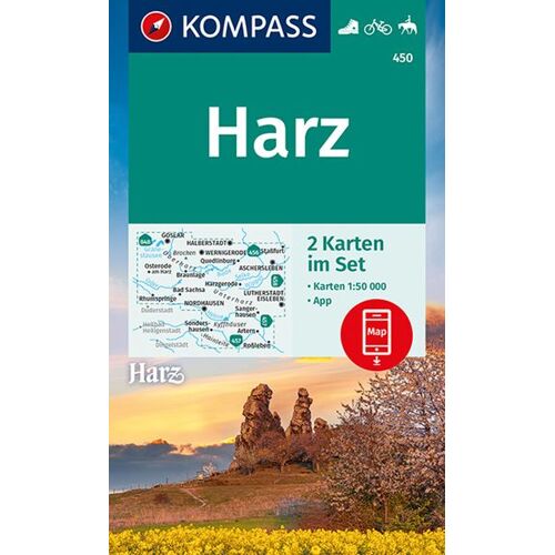 Kompass-Karten KOMPASS Wanderkarten-Set 450 Harz (2 Karten) 1:50.000 -19.3 x 12.1 x 1.5 cm