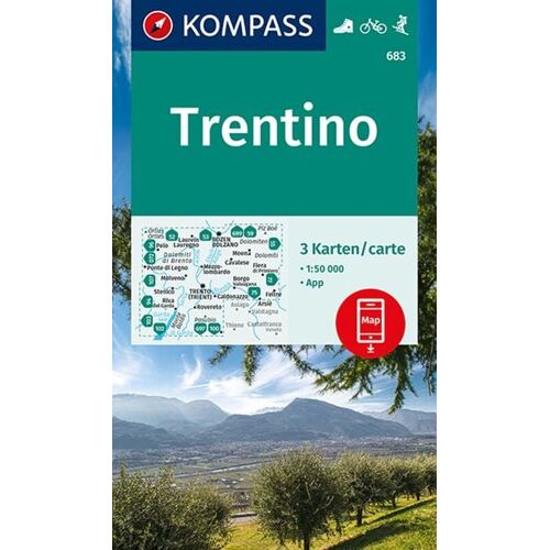 Kompass-Karten KOMPASS Wanderkarten-Set 683 Trentino (3 Karten) 1:50.000 -20.8 x 12.4 x 1.5 cm