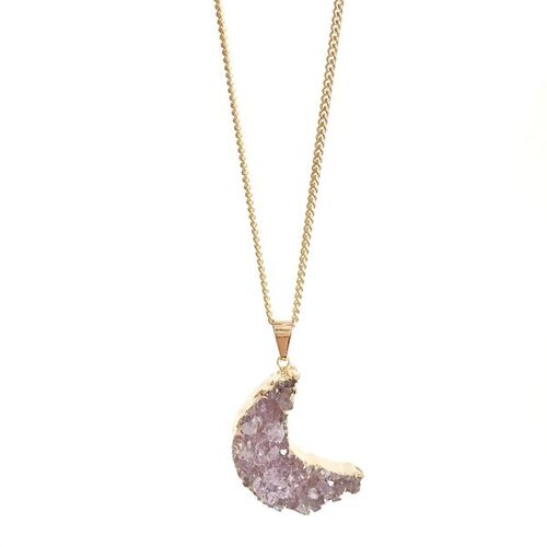 Crystal and Sage Moon - Vergoldete Halskette Mit Achatmond Mit Kristalldruse gold