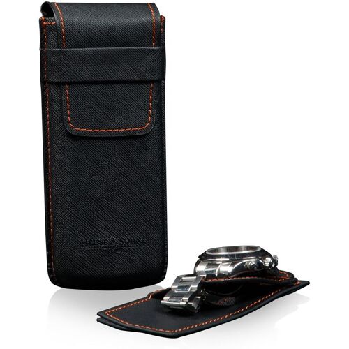 Heisse & Söhne Uhrenetui Mondo Saffiano - Schwarz/Orange