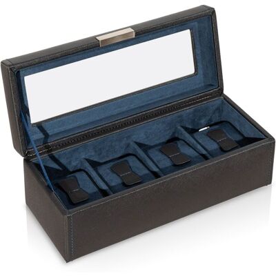 Friedrich23 Uhrenkoffer Bond Cross Grain für 4 Uhren - Schwarz Friedrich23 Uhrenkoffer Bond Cross Grain für 4 Uhren - Schwarz