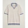 Gran Sasso Linen/Cotton Knitted Striped Open Collar Polo Cream/Blue