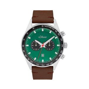 S. Oliver - Armbanduhr mit farbigem Ziffernblatt, Unisex, braun grün silber braun grün silber 25