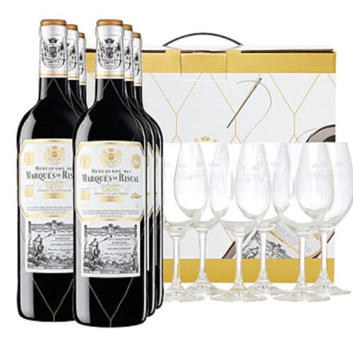 Etui 6 flaschen Marqués de Riscal Reserva + 6 6 Gläser Weinflaschen mit Gläsern - Weinflaschen mit Gläsern