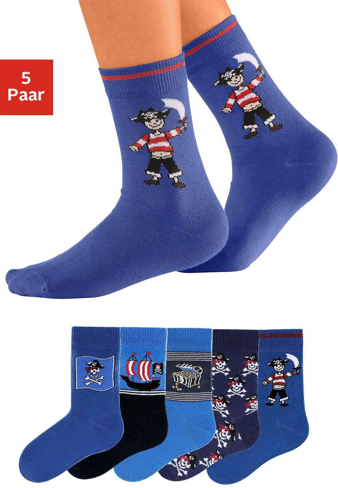 Go in Socken (5-Paar) mit Piratenmotiven