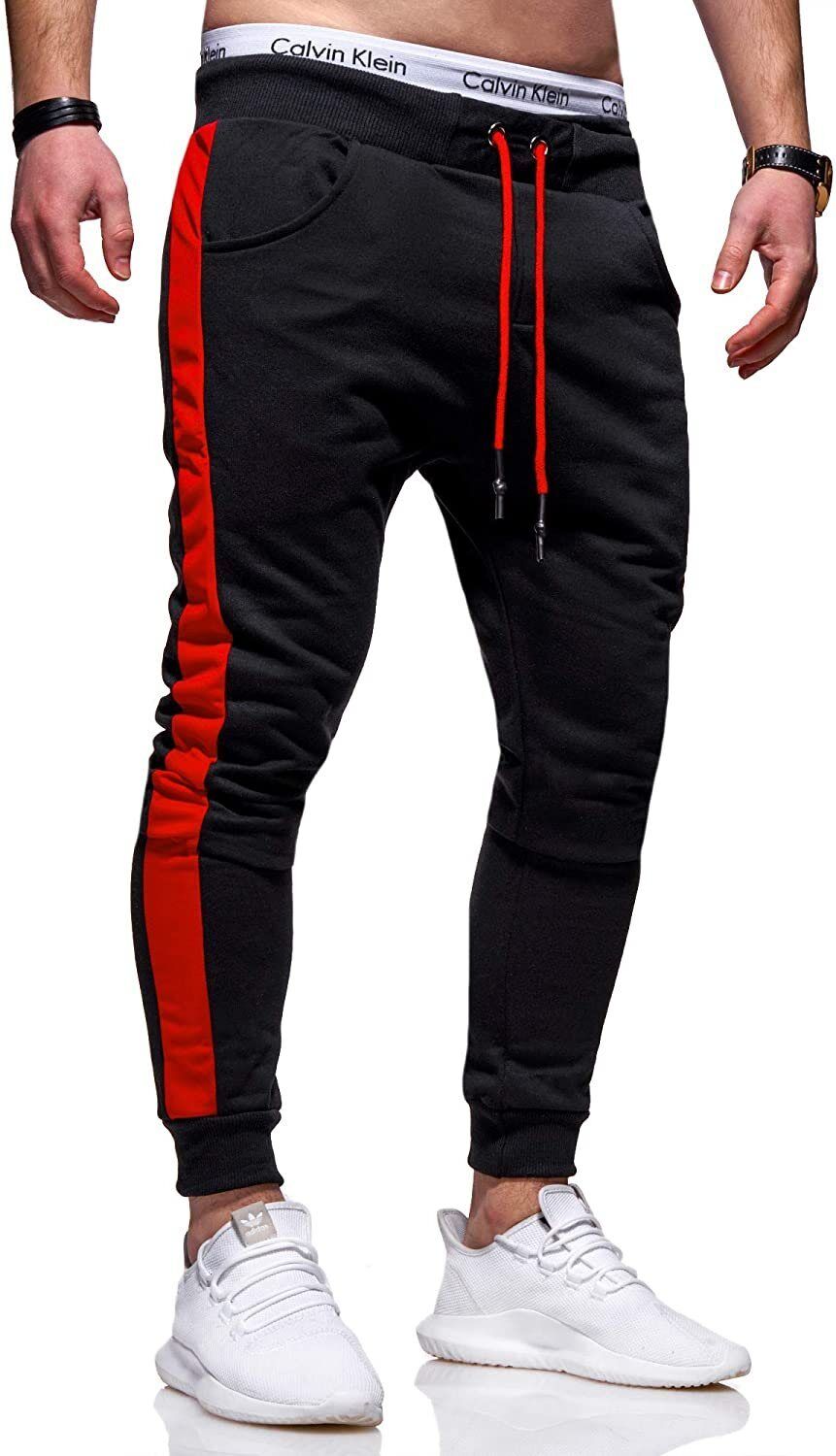 behype Sweathose »TRACK« im angenehmen Slim-Fit, schwarz-rot