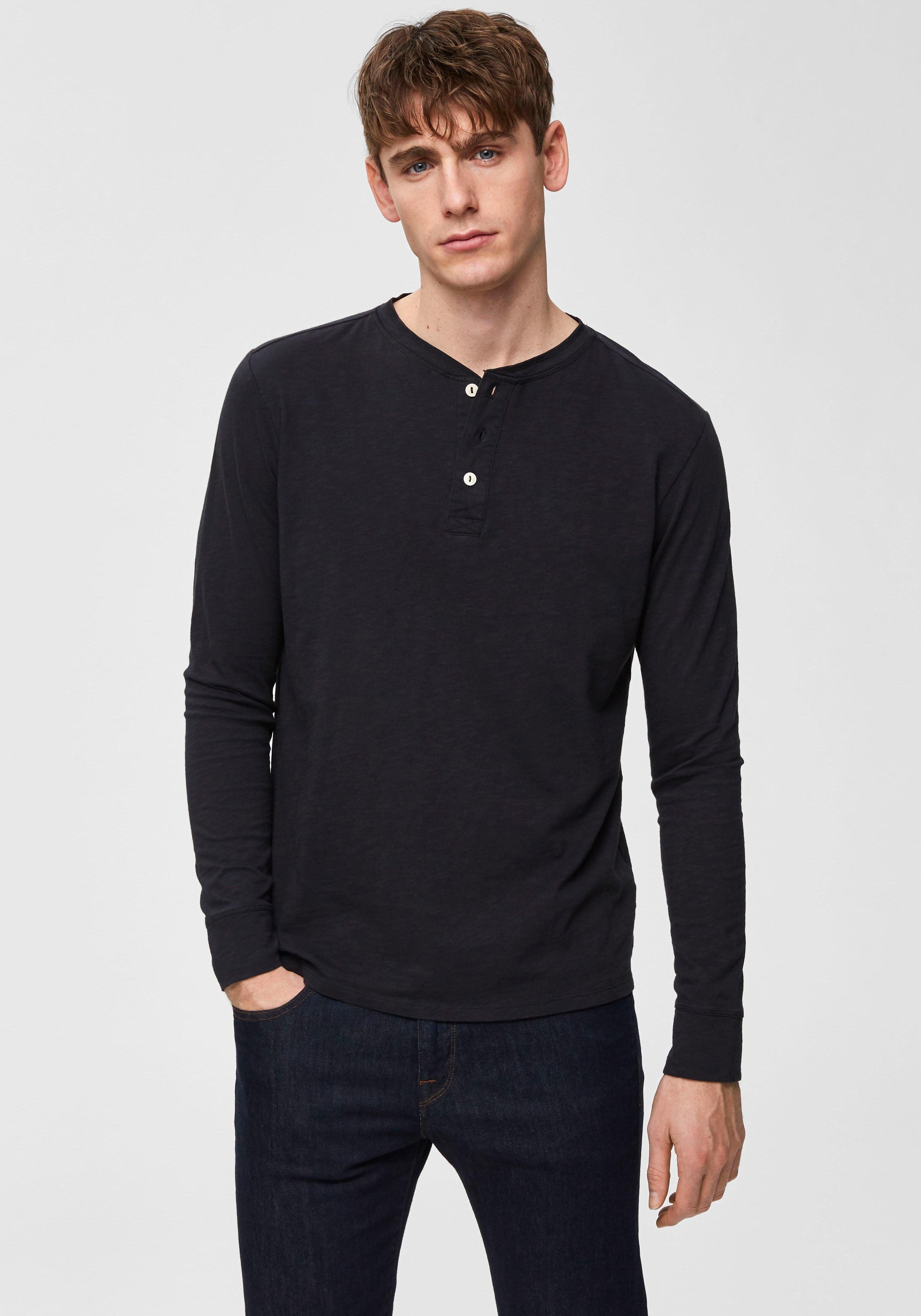 SELECTED HOMME Langarmshirt »BEN OVERDYE LS SPLIT NECK TEE«, Black Beauty