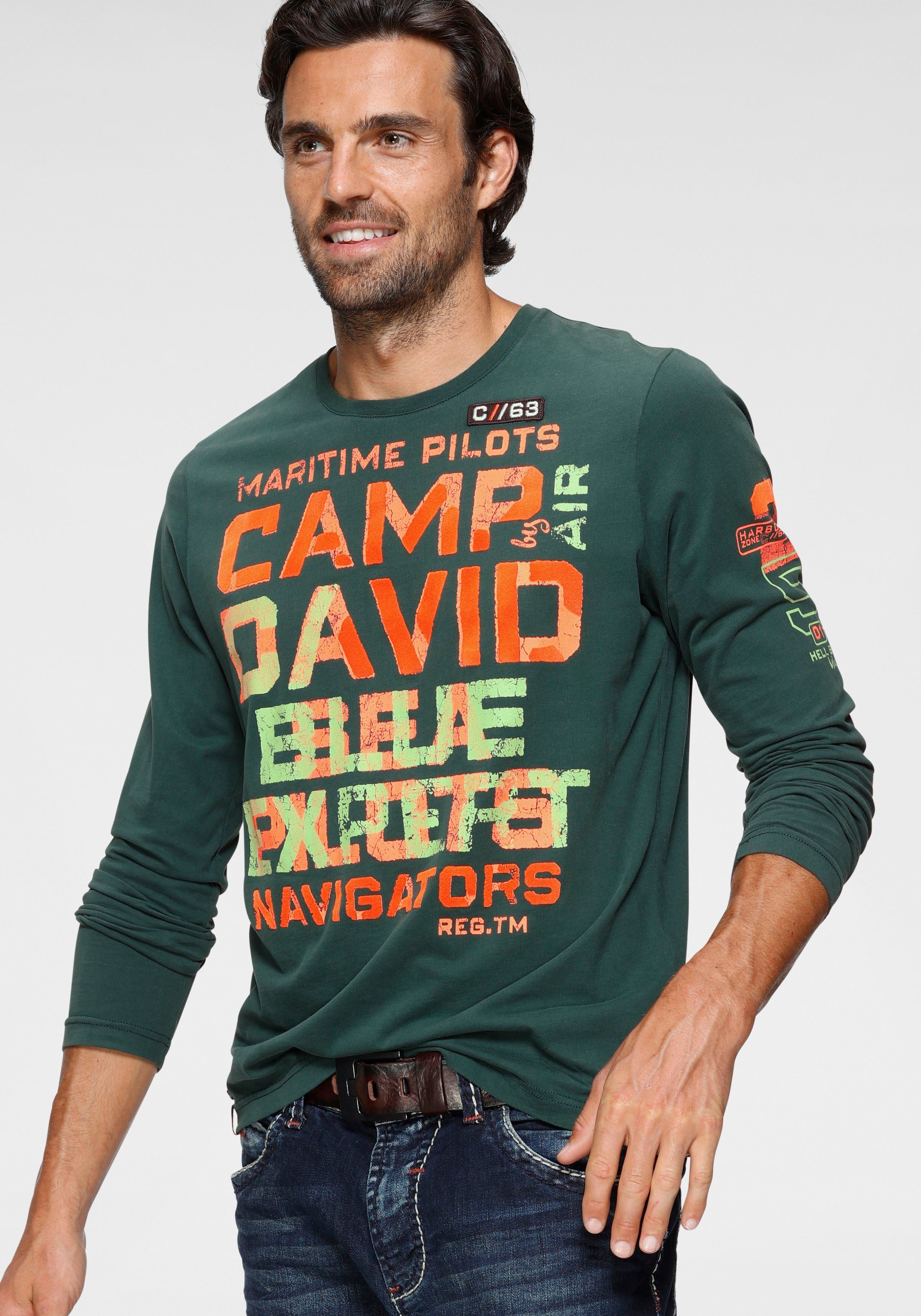 CAMP DAVID Langarmshirt mit starken Kontrasten, green sea