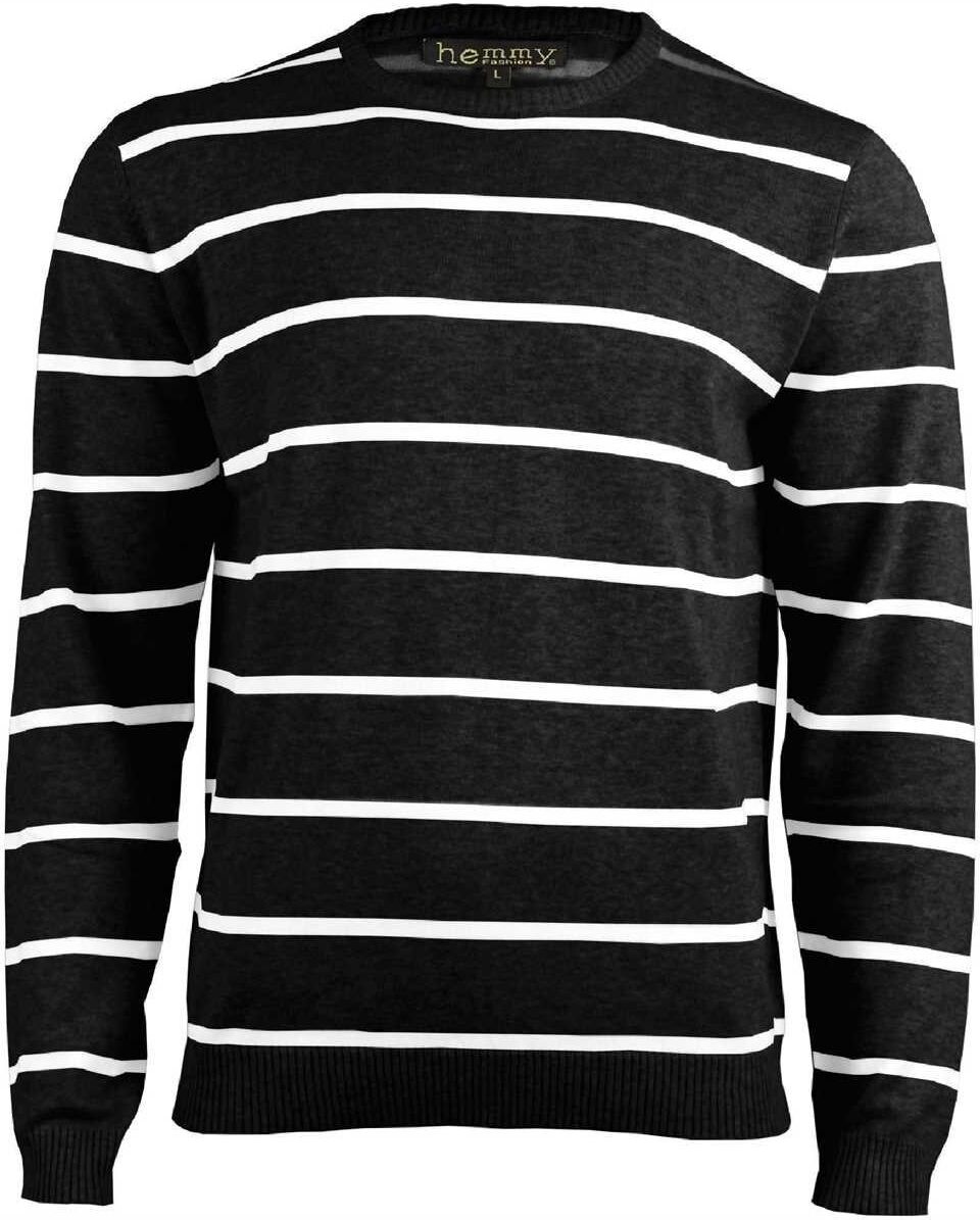 hemmy Fashion Streifenpullover Sweater Pulli Herrenpullover mit weißen Streifen, versch. Ausführungen und Größen, Schwarz