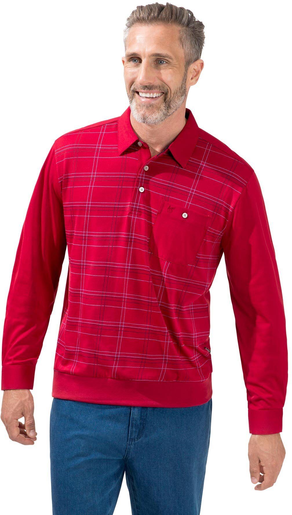 Hajo Langarm-Poloshirt, rot