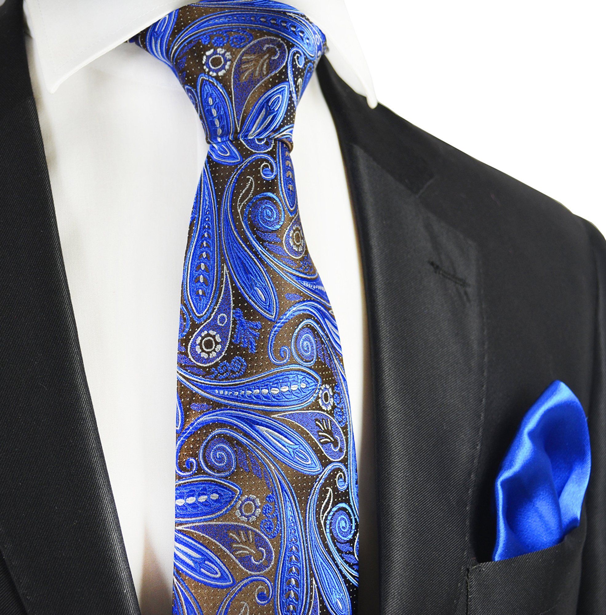 Paul Malone Krawatte »7-Fold Seidenkrawatte Schlips modern elegant 100% Seide paisley« (Set, 2-St., mit Einstecktuch) braun blau S14113-28, braun blau