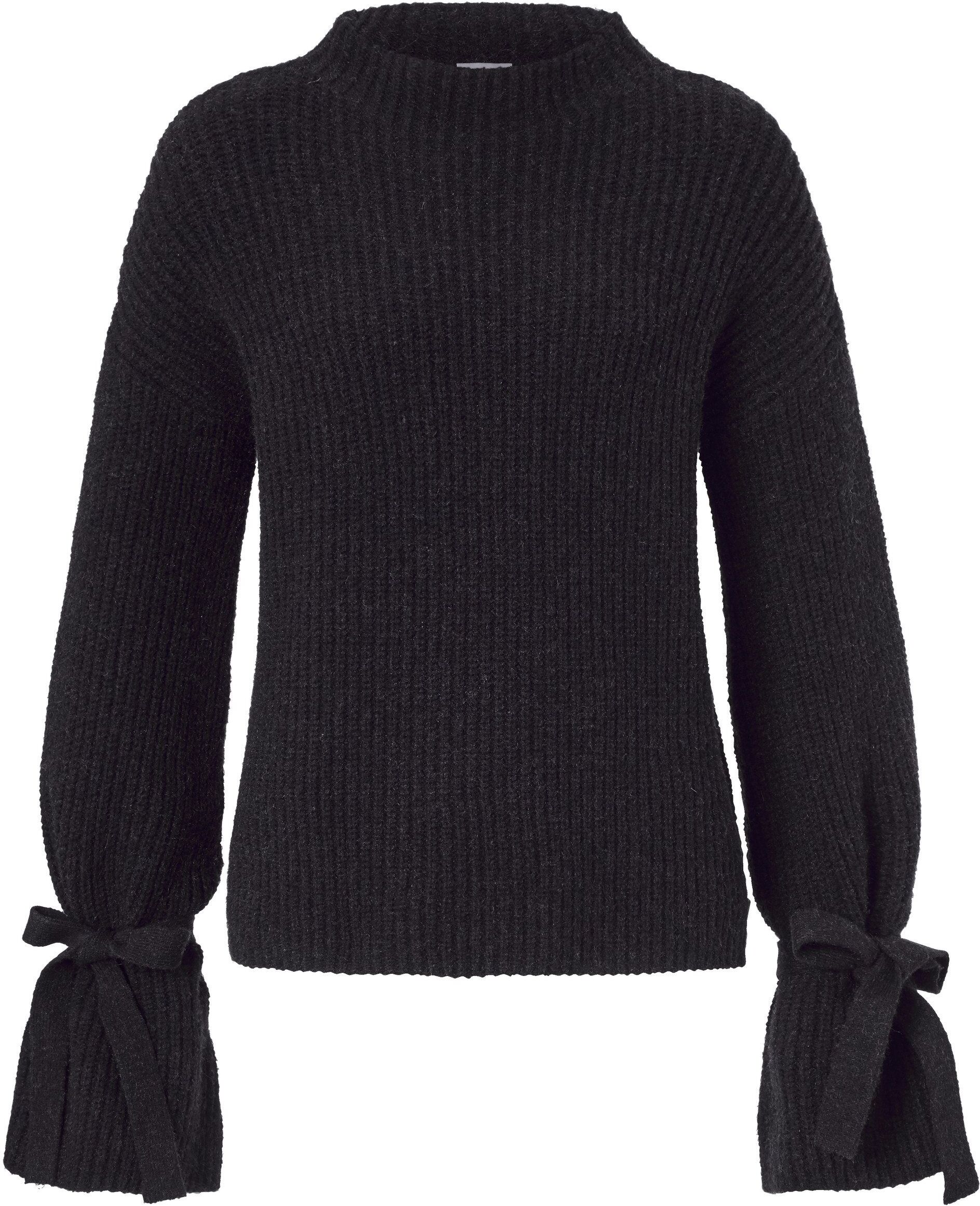 Odeon Grobstrickpullover mit Bindebändern am Arm, Schwarz