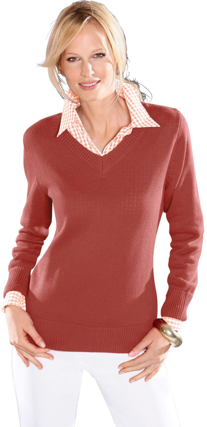 Casual Looks V-Ausschnitt-Pullover »Pullover«, rostrot