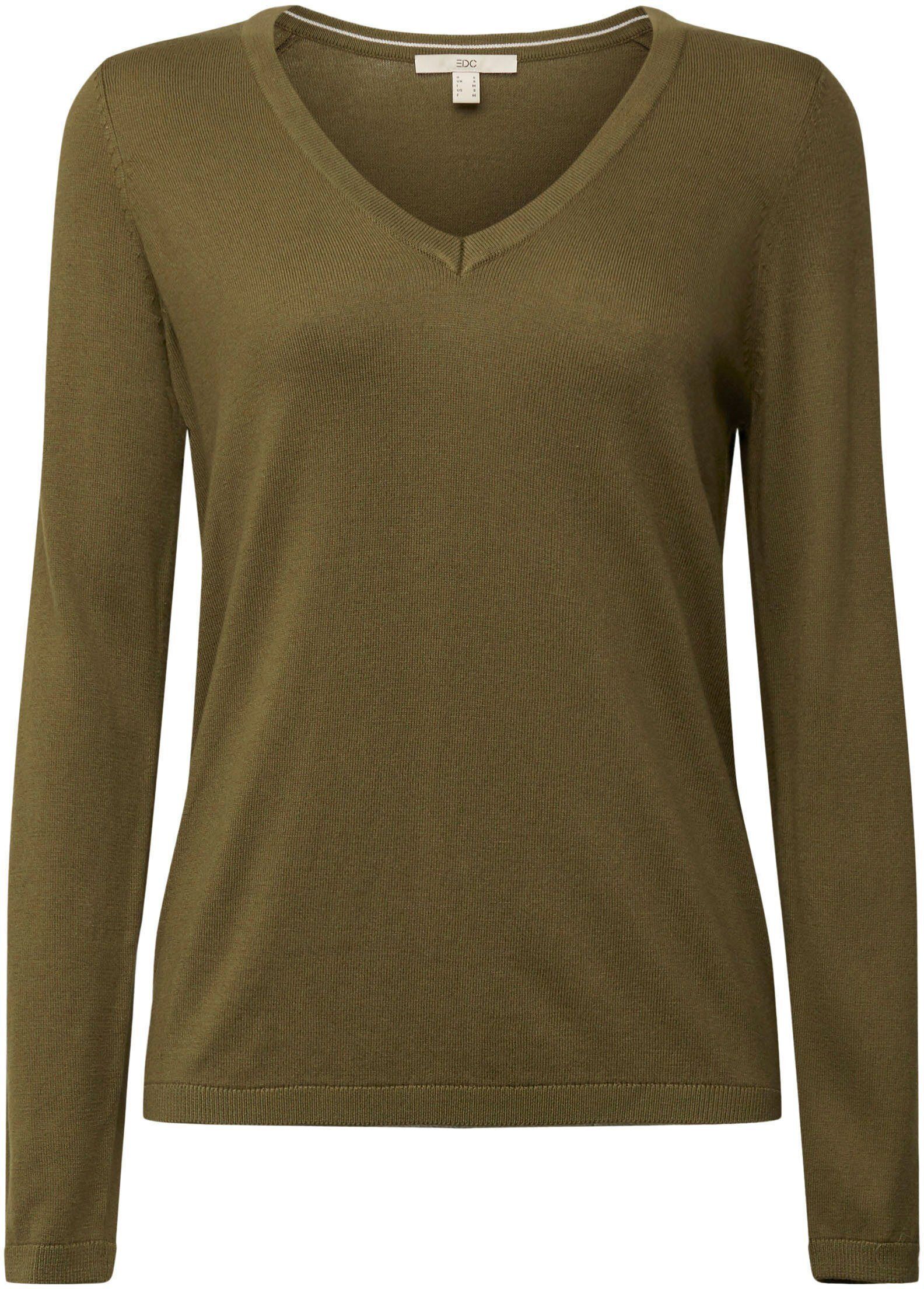 edc by Esprit Strickpullover im feinen Basic Look, khaki