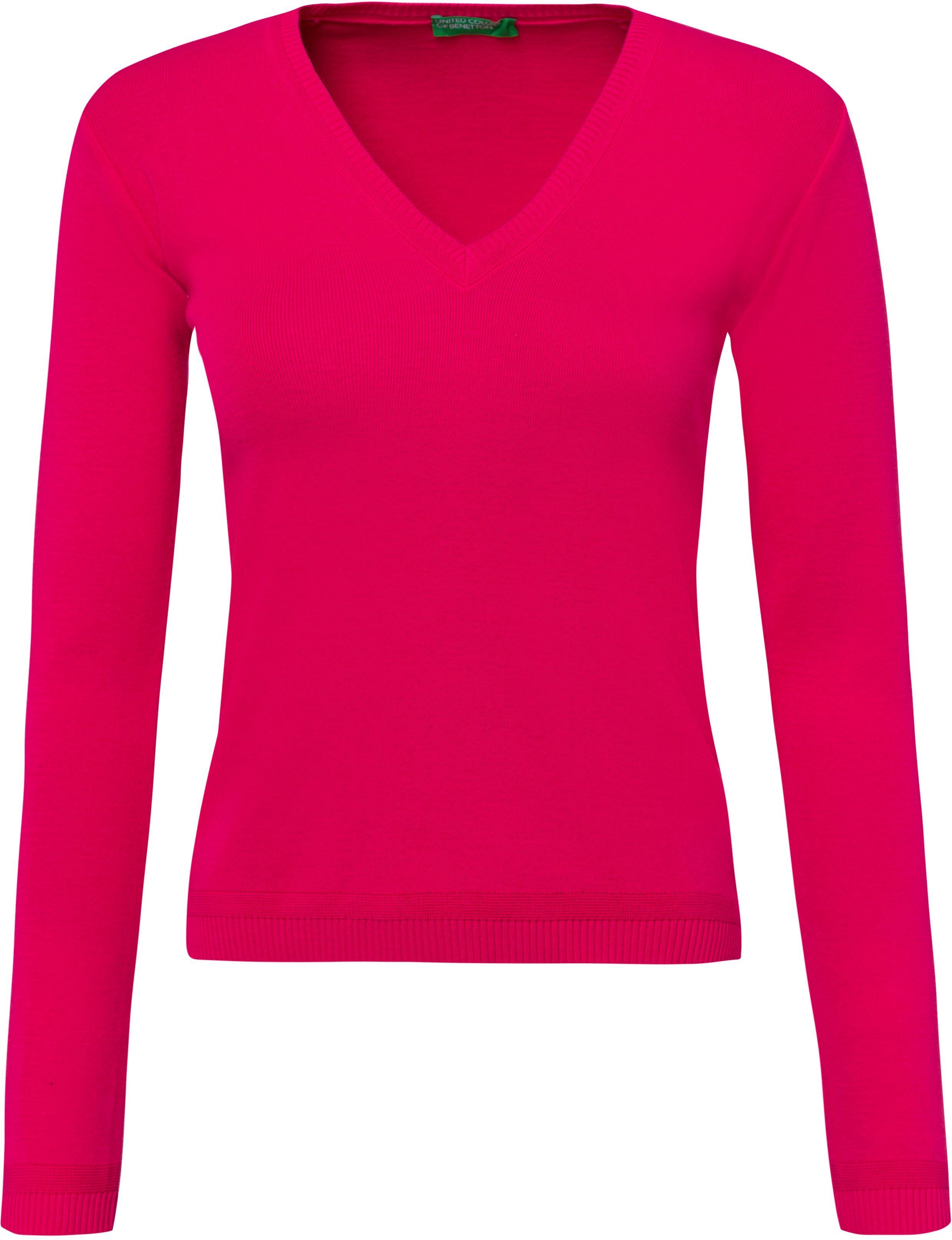 United Colors of Benetton V-Ausschnitt-Pullover in zeitloser Optik mit vielseitigen Einsatzmöglichkeiten, fuchsia