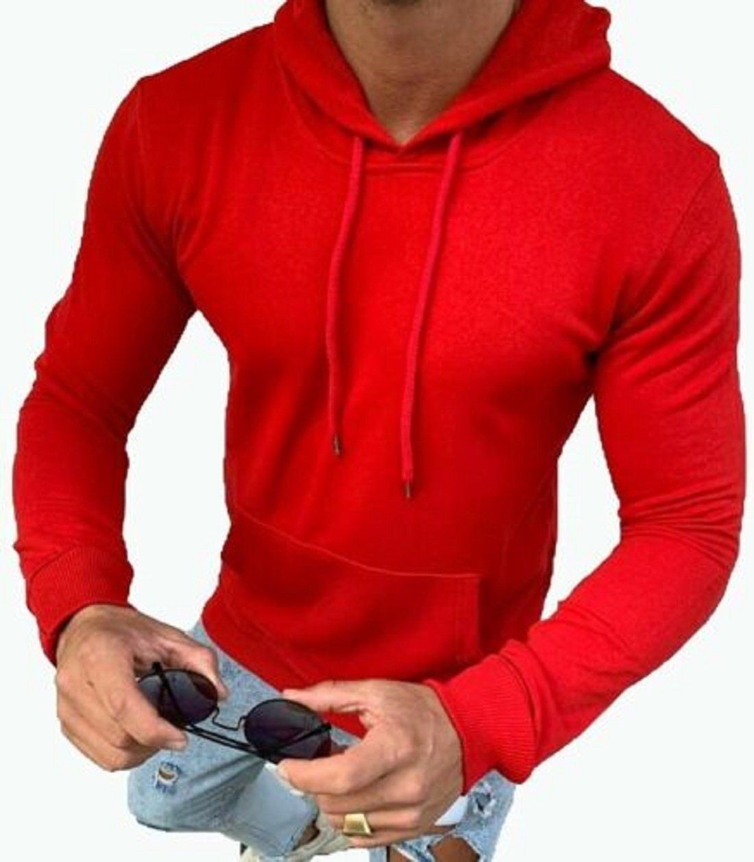 Megaman Jeans Kapuzenpullover »Kapuzenpullover Herren Hoodie Kapuzensweatshirt Pullover Sweatjacke Pulli Einfarbig«, Rot