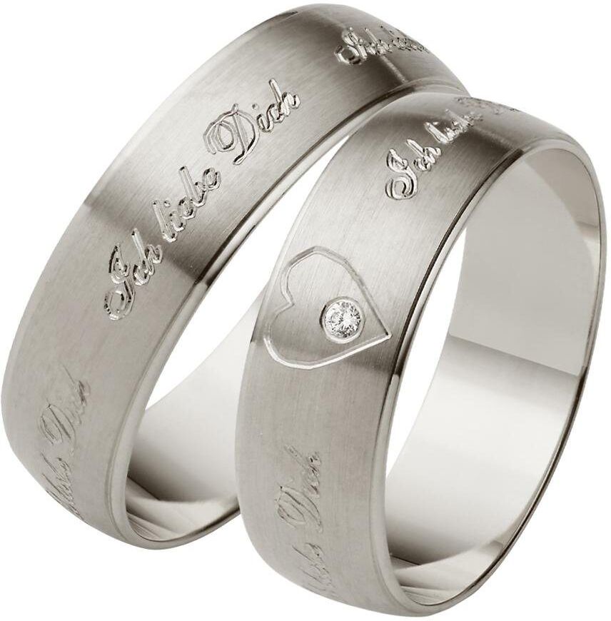 Firetti Trauring »glanz, längs gebürstet, feste Außen-Diamantgravur "Ich liebe Dich", 6,0 mm breit«, Made in Germany, wahlweise mit oder ohne Brillant, weißgoldfarben