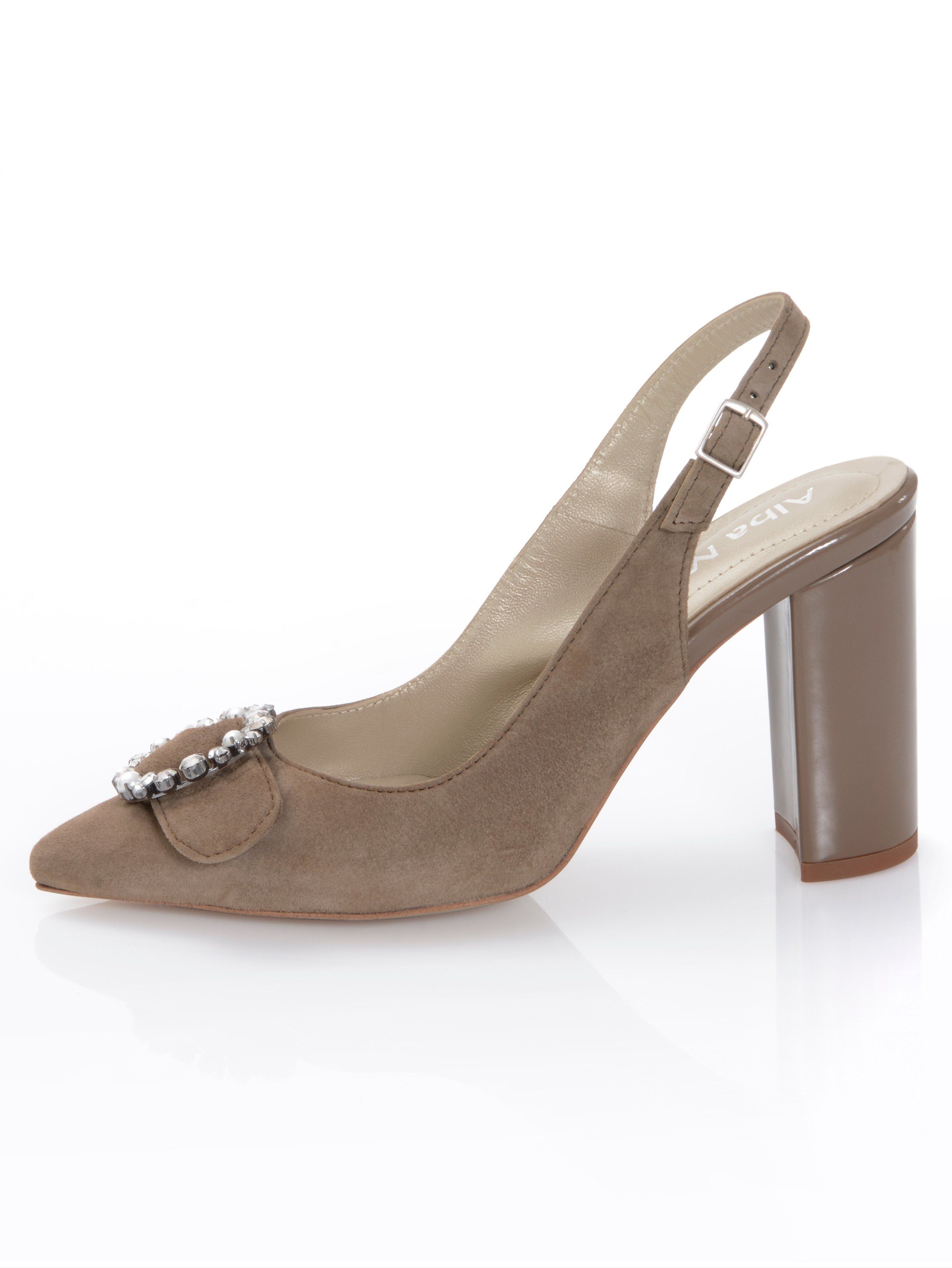 Alba Moda Slingpumps mit Schmuckschnalle auf der Schuhspitze, taupe