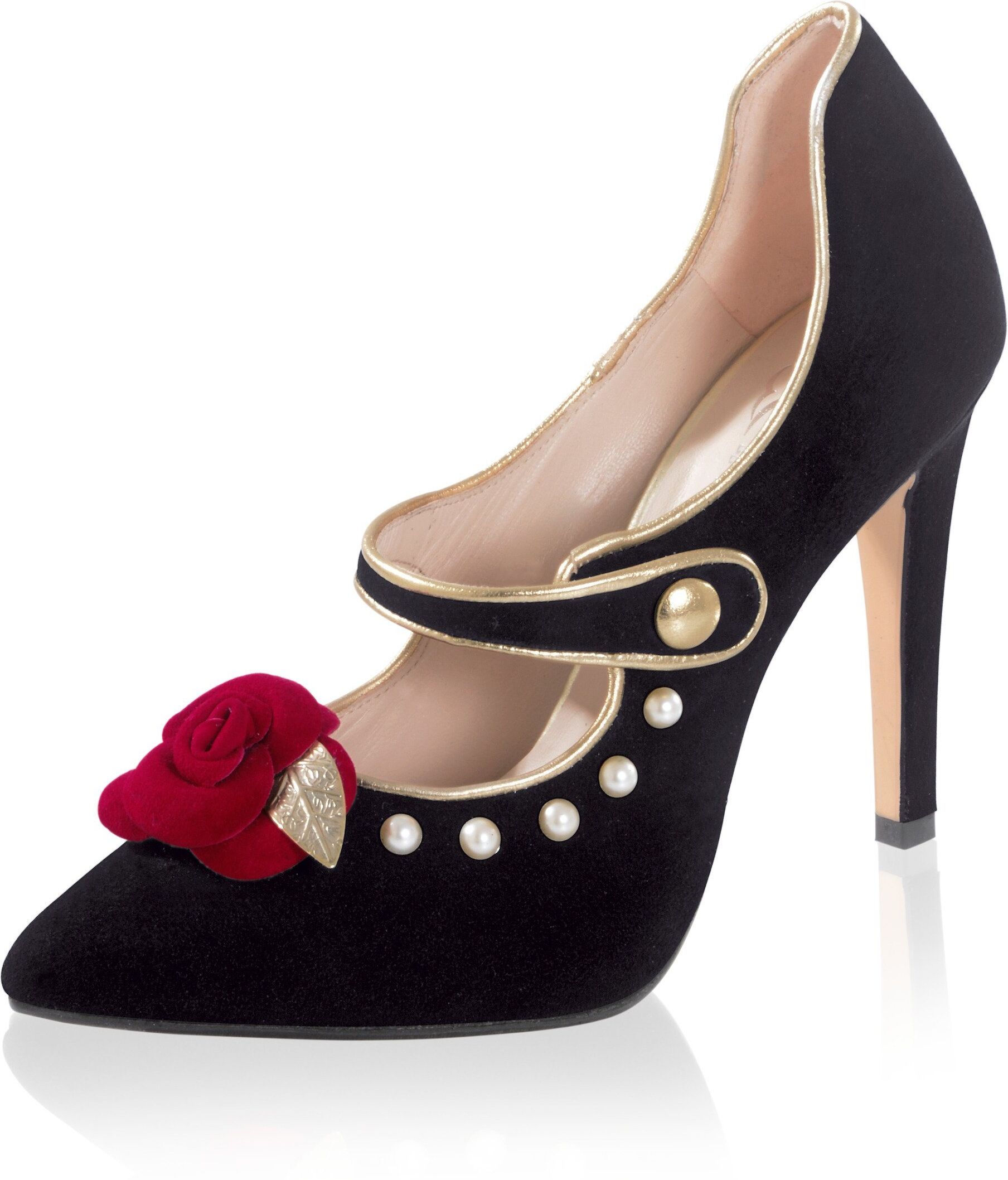 Alba Moda Pumps mit Applikation in Rosen-Form, schwarz/rot