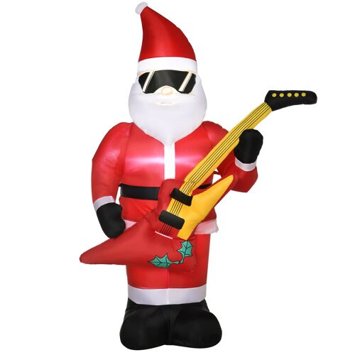 Outsunny 215 cm Aufblasbarer Weihnachtsmann mit E-Gitarre Aufblasbare Weihnachtsbeleuchtung LED Selbstaufblasende Weihnachtsdeko Wasserdicht