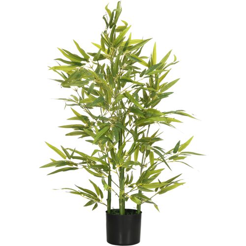 HOMCOM Künstlicher Bambus groß 90 cm Kunstpflanze, Plastik Bambus Künstliche Pflanzen wie echt, Kunstbambus im Topf Deko für Wohnzimmer, Schlafzimmer, Garten Aosom