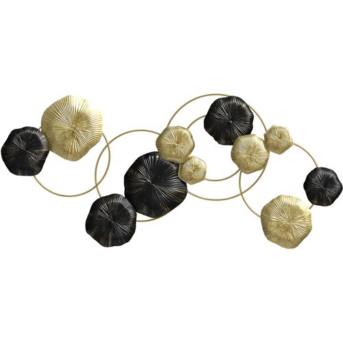 HOMCOM Wanddekoration aus Metall in Form eines Lotusblattes, Verzierung für modernes Wohnzimmer, Wandskulptur für Zuhause, Schlafzimmer, Büro, 84x35 cm, Gold und Schwarz Aosom
