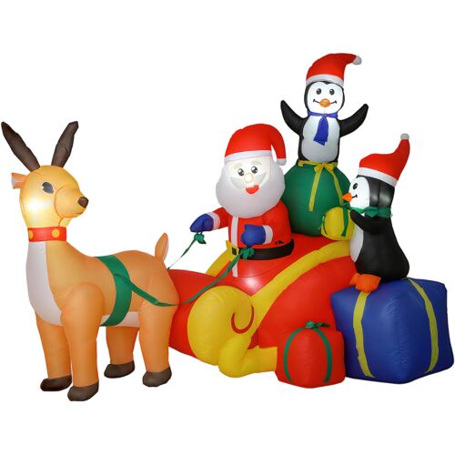 Outsunny Weihnachtsmann Aufblasbar mit Schlitten, Pinguinen und Rentieren, Aufblasbare Weihnachtsdekoration mit LED-Lichtern, Weihnachtsdekoration für Innen- und Außenbereich, 180x120x155 cm Aosom