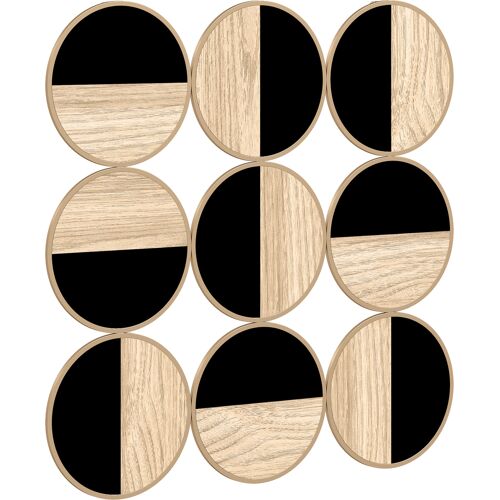 HOMCOM Dekoratives Wandbild Geometrisch, Modernes 3D-Wandornament 60x60 cm, Wandskulptur mit Kunststoffspiegel, Metallrahmen, für Wohnzimmer, Schlafzimmer, Flur, Schwarz und Naturholz Aosom