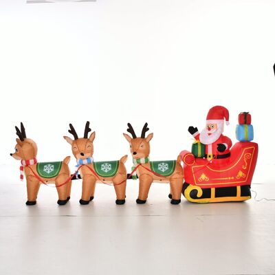 HOMCOM Aufblasbarer Weihnachtsmann auf Schlitten mit 3 Hirschen 1,3 m Weihnachtsdekoration mit Lichtern, automatisches Aufblasen aus Polyester Aosom.de HOMCOM Aufblasbarer Weihnachtsmann auf Schlitten mit 3 Hirschen 1,3 m Weihnachtsdekoration mit Lichtern, automatisches Aufblasen aus Polyester Aosom.de