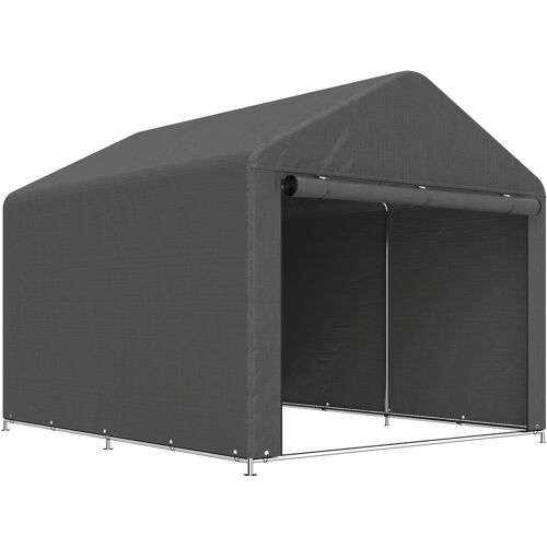 Outsunny Gartenunterstand Lagerzelt wasserdicht mit aufrollbarer Reißverschlusstür, Fahrrad- und Werkzeuggarage, Aufbewahrung für Fahrrad, Motorrad, Holz, Werkzeuge, 200x238x183cm dunkelgrau Aosom