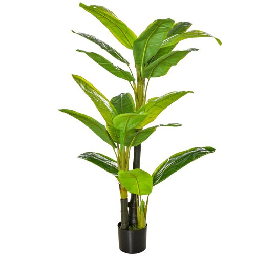 HOMCOM künstliche Pflanzen 150 cm künstlicher Bananen Baum Kunstpflanze Zimmerpflanze Dekopflanze Büropflanze Kunststofftopf für drinnen und draußen
