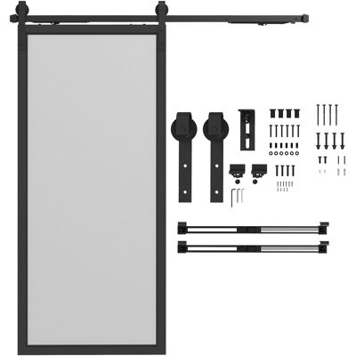 HOMCOM Schiebetürbeschlag Set 183cm mit Schienen Rollen Anti-Sprung-Vorrichtungen Türstopper Bodenführung aus Kohlenstoffstahl Schwarz Aosom.de HOMCOM Schiebetürbeschlag Set 183cm mit Schienen Rollen Anti-Sprung-Vorrichtungen Türstopper Bodenführung aus Kohlenstoffstahl Schwarz Aosom.de