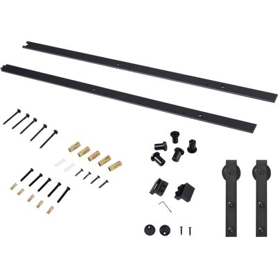 HOMCOM Schiebetüren-Beschlagsatz 200 cm Komplett-Set mit Schienen, Rollen, Schienenstopper, Bodenblock, Set Türschrauben, Schiebetürsystem aus Kohlenstoffstahl Schwarz Aosom HOMCOM Schiebetüren-Beschlagsatz 200 cm Komplett-Set mit Schienen, Rollen, Schienenstopper, Bodenblock, Set Türschrauben, Schiebetürsystem aus Kohlenstoffstahl Schwarz Aosom